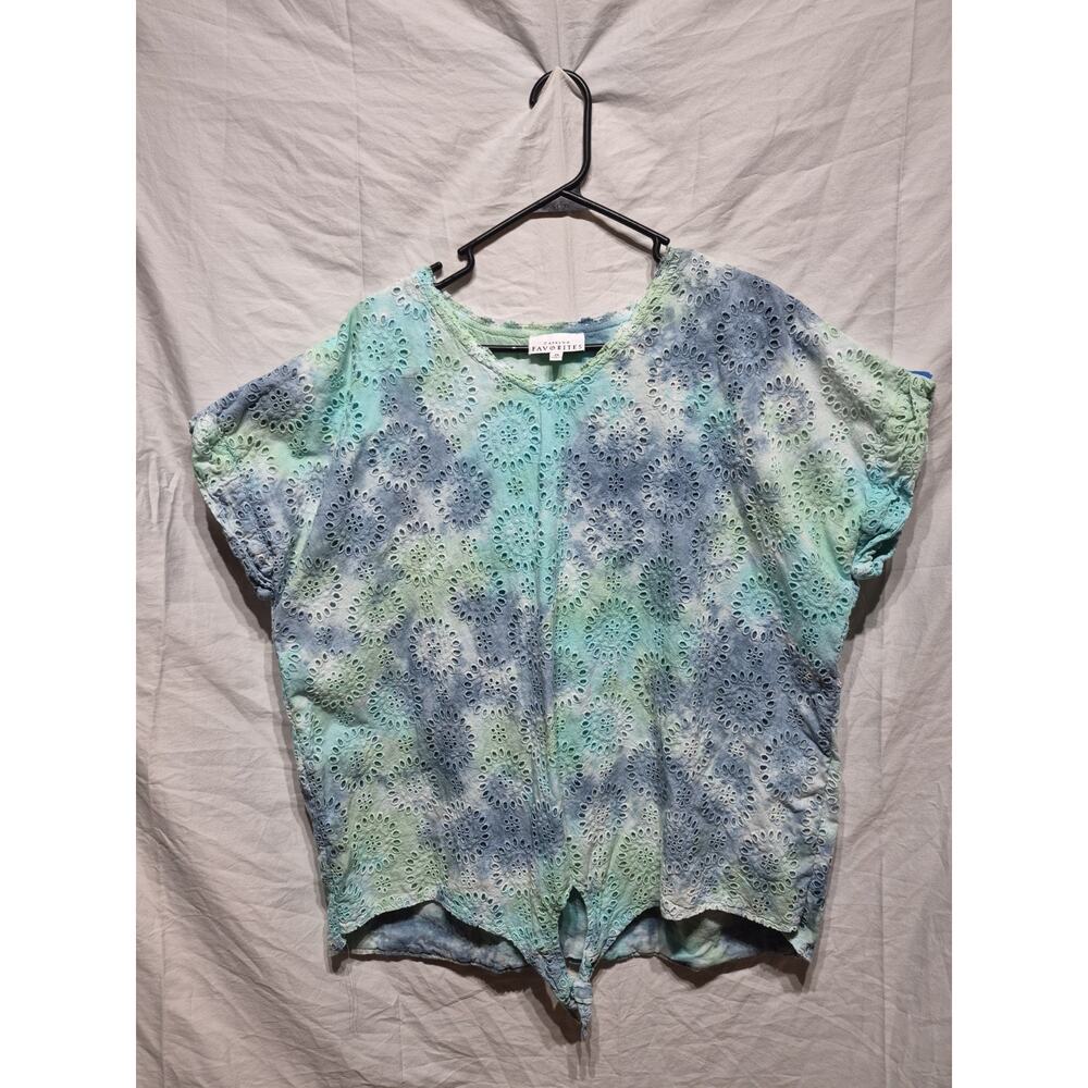 CATALOG FAVORITES Women's Green BLUE Tie Die Print Shirt Size 2X